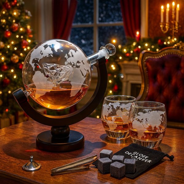 Set elegant de cadou cu decantor glob și două pahare