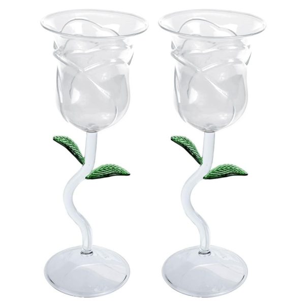 Set de 2 pahare de vin în formă de trandafir, 200 ml