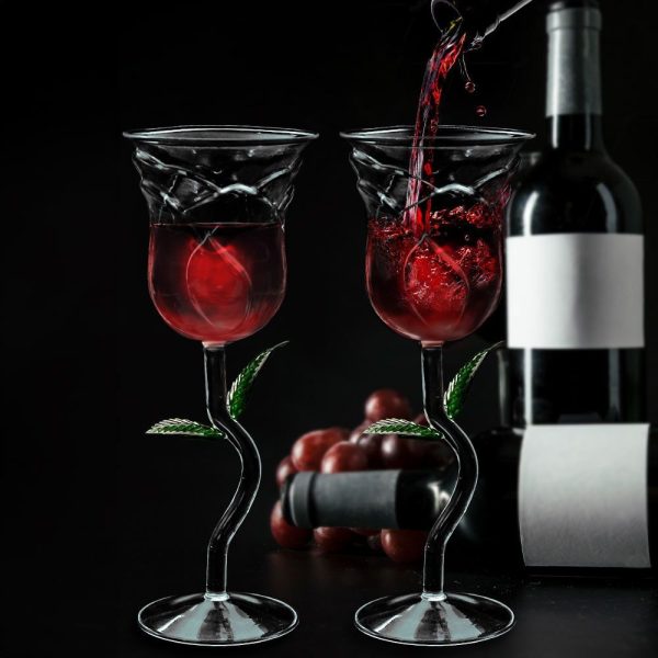Set de 2 pahare de vin în formă de trandafir, 200 ml