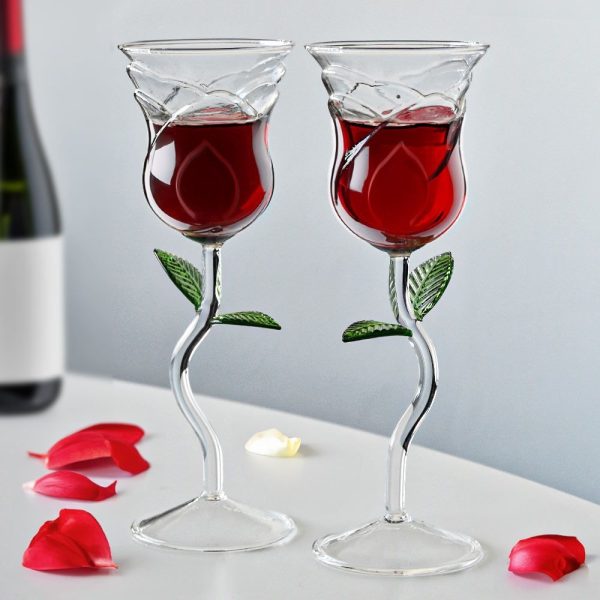 Set de 2 pahare de vin în formă de trandafir, 200 ml