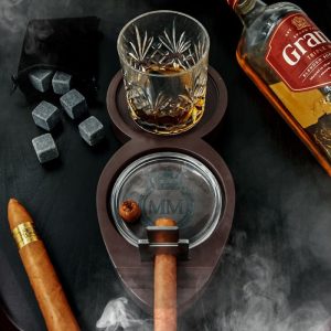 Set cadou pentru trabuc și whisky cu pahar și accesorii
