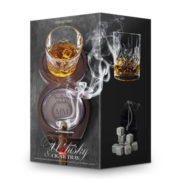 Set cadou pentru trabuc și whisky cu pahar și accesorii